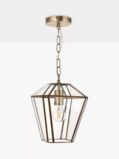 Timeless Glass Lantern Ceiling Light, Clear/Antique Brass